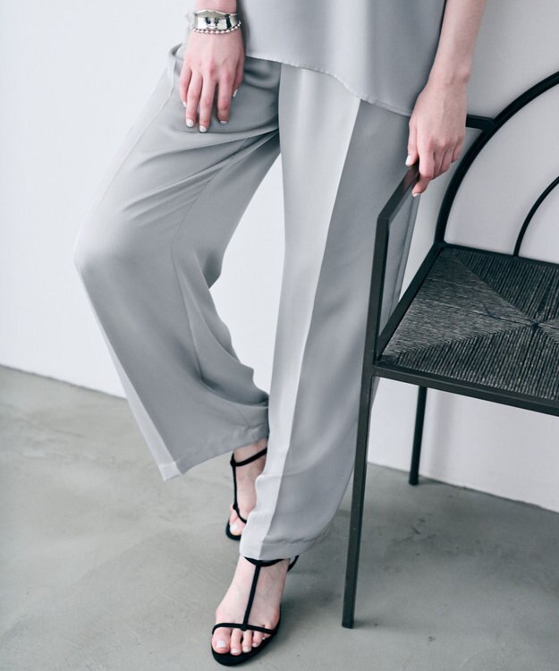 uncrave ライトダブルサテン ワイドパンツ シルバーグレー