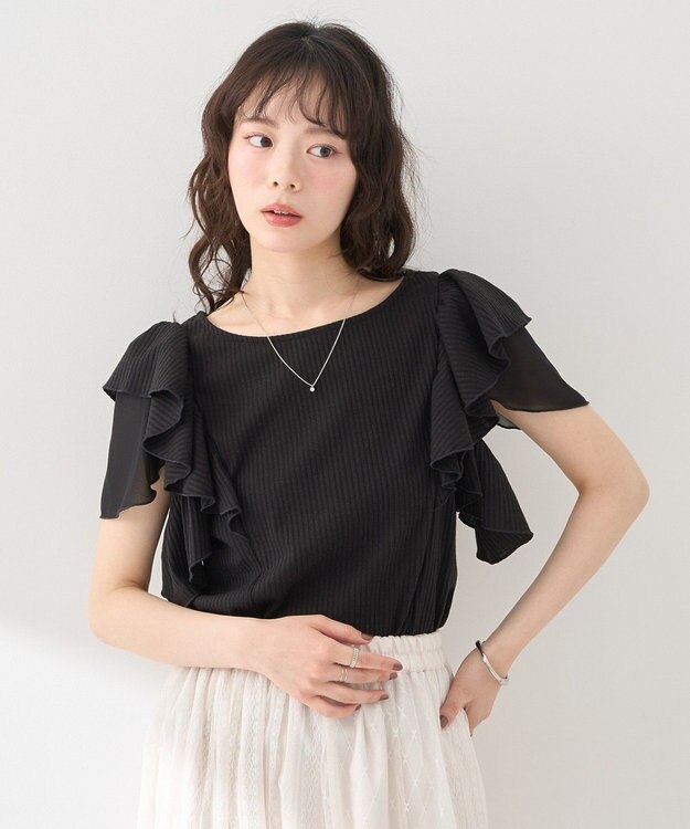 earth music&ecology 袖フリルデザインプルオーバー Black