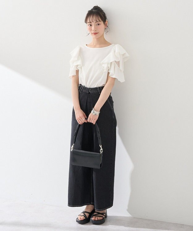 earth music&ecology 袖フリルデザインプルオーバー Ivory