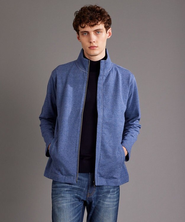 JOSEPH ABBOUD MOUNTAIN 【オーガニックコットン使用/ 柔らかな肌触り】 ハイネックジップ ブルゾン ブルー系