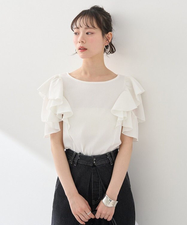 earth music&ecology 袖フリルデザインプルオーバー Ivory