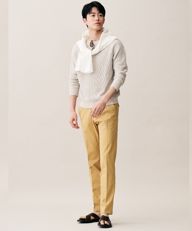 JOSEPH ABBOUD 【キングサイズ・エコ素材和紙使用・日本素材】和紙杢メッシュクルーネック ニット ライトグレー系