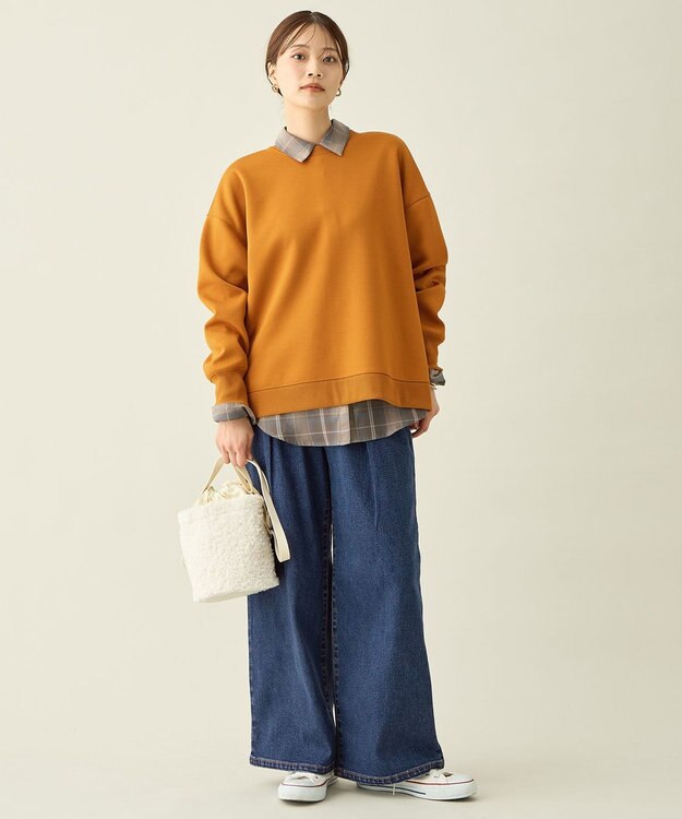 ANY L オンブレーチェックオーバーシャツ ブラウン系