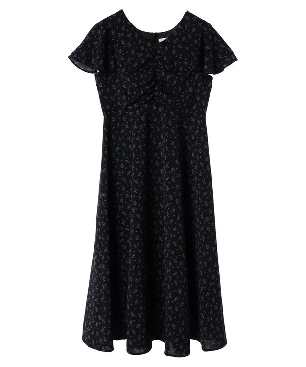 earth music&ecology フロントギャザーフラワーワンピース Black