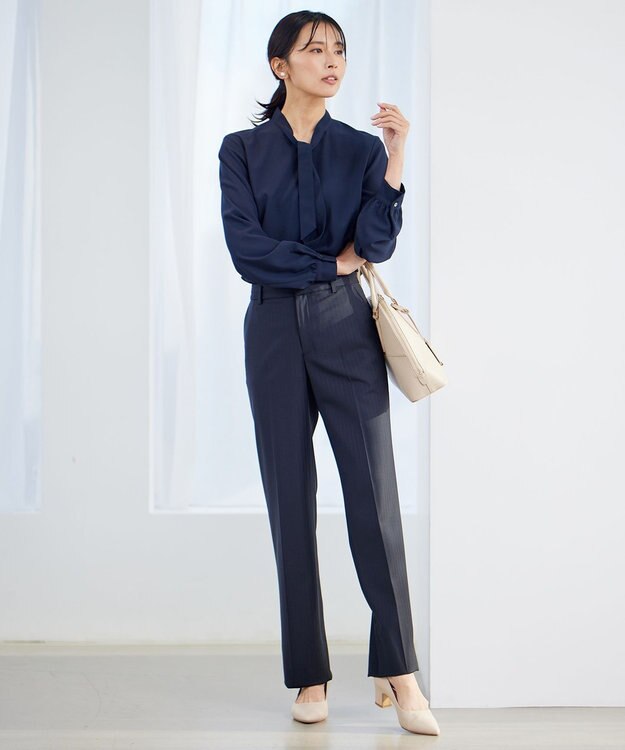 23区 【洗える】ジョーゼット ボウタイ ブラウス ネイビー系