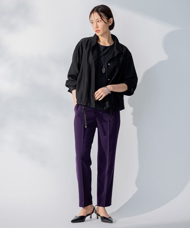 自由区 【洗える】2WAYツイル テーパードパンツ パープル系