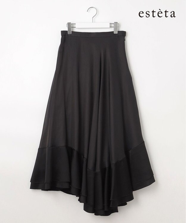 23区 【エステータ】ドレープサテン フレアスカート ブラック系
