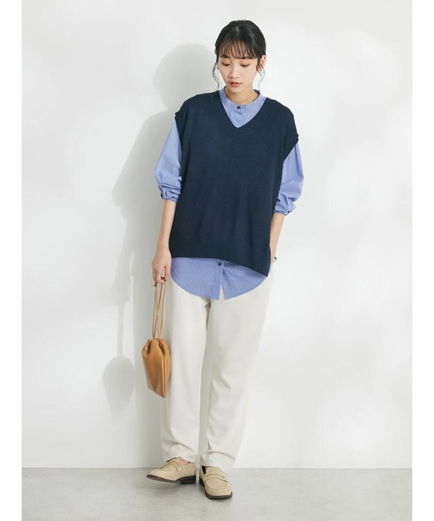 CRAFT STANDARD BOUTIQUE 【洗える】ニットベスト+バンドカラーシャツ-SET Navy
