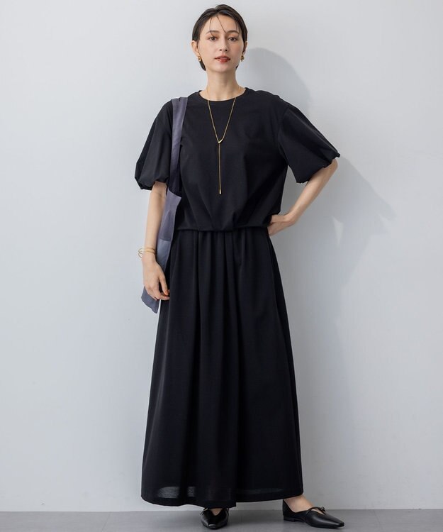 23区 【WEB&一部店舗限定/接触冷感/洗える】ツイストコットンプレーティング スカート ブラック系