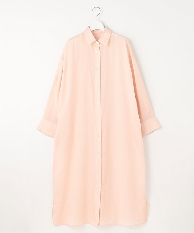 自由区 【洗える】テンセルリネンシャツワンピース ピンク