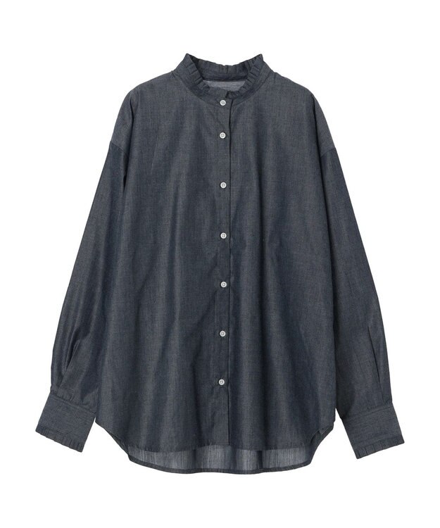 earth music&ecology スタンドフリルシャツ Blue