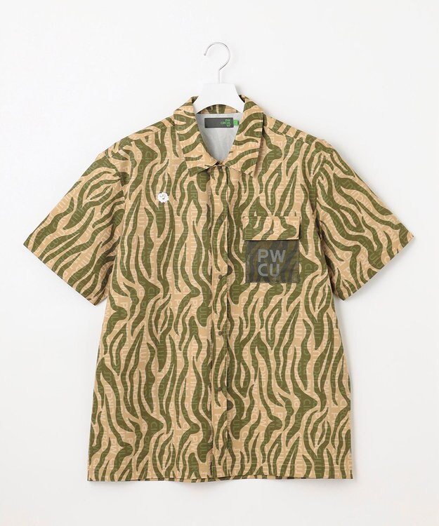 PW CIRCULUS 【MEN】ストライプカモフラ メッシュポケットシャツ ゴルフ カーキ系5