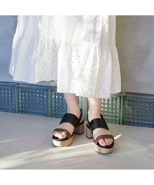 MODE ET JACOMO <MODE ET JACOMO>厚底ダブルベルトサンダル ブラウンコンビ