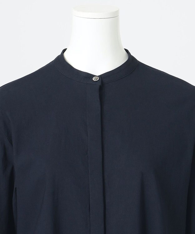 23区 【R(アール)】クリスピーリネンストレッチ 長袖ワンピース ネイビー系