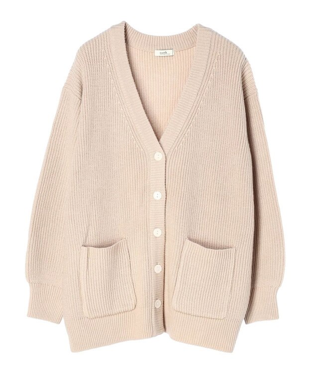 earth music&ecology アンチピリング畦Ｖネックカーディガン Light Beige