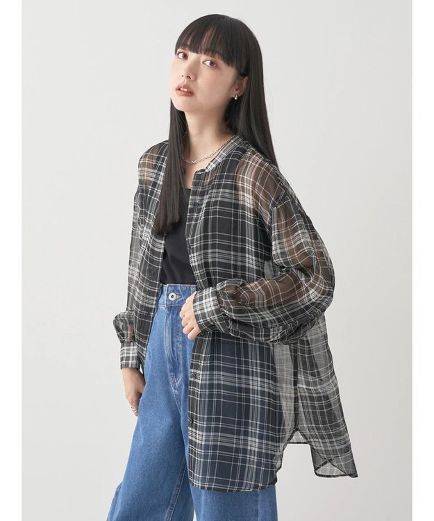 earth music&ecology シアーチェックシャツ Check Black