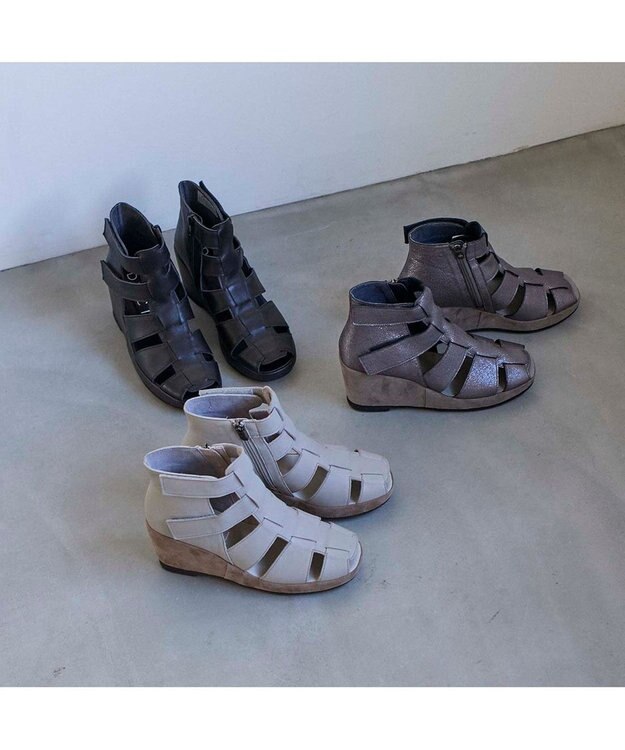 MODE ET JACOMO <D'ICI>グラディエーターウエッジブーツサンダル ライトグレー