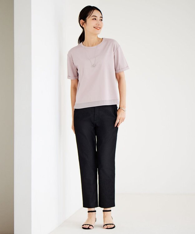 J.PRESS LADIES L 【洗える】シャンブレーサテン テーパード パンツ ブラックシャンブレー系