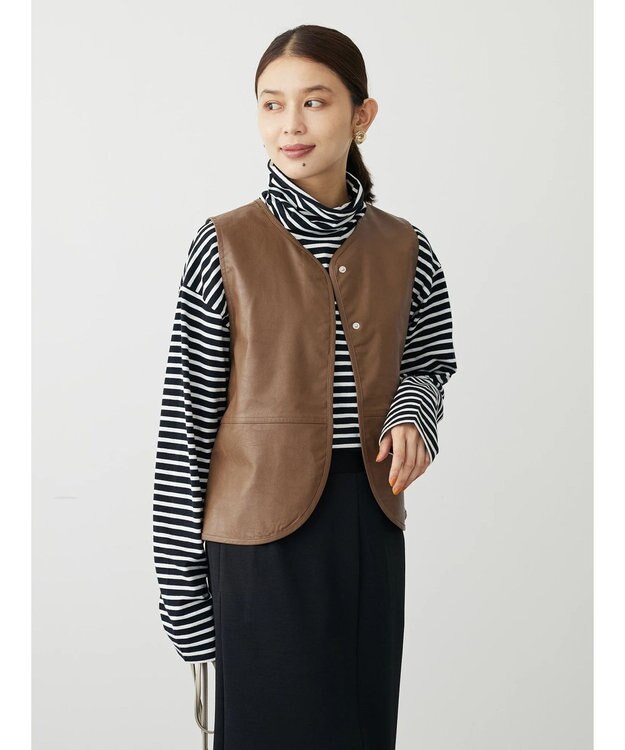 Green Parks フェイクレザーベスト Brown