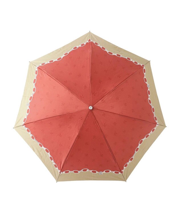 MOONBAT ランバン オン ブルー 折りたたみ傘 チェーン柄サテンジャガードプリント 簡単開閉 レッド