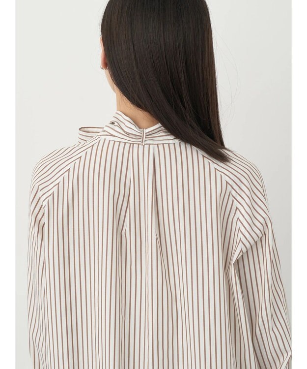 earth music&ecology ボウタイシャツワンピース Stripe Brown