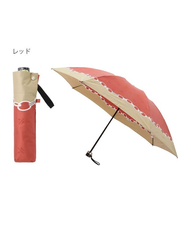 MOONBAT ランバン オン ブルー 折りたたみ傘 チェーン柄サテンジャガードプリント 簡単開閉 レッド