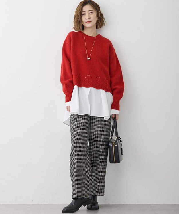 23区 L ループミックスツイード ワイド パンツ モノトーン