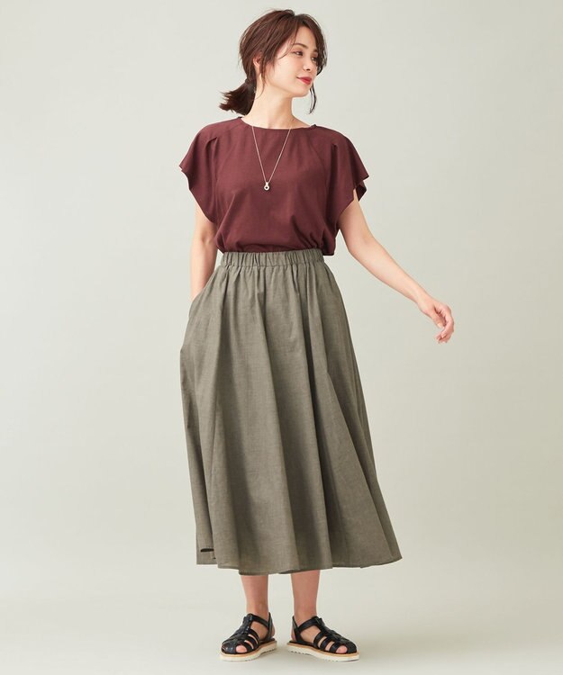 ANY 【ウエストゴム】シャンブレーライク スカート カーキ