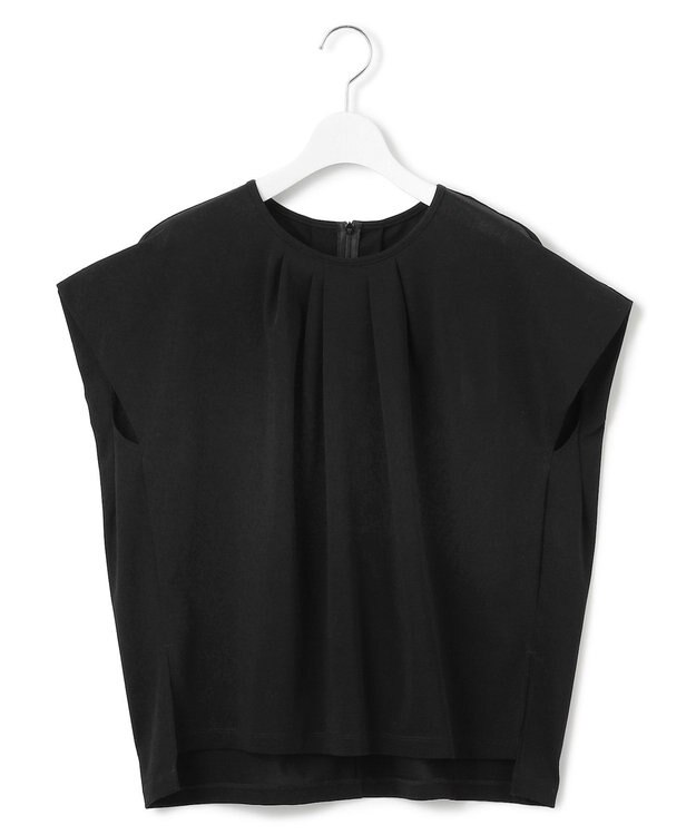 23区 【接触冷感/洗える】ツイストコットンプレーティング タックデザイン カットソー ブラック系