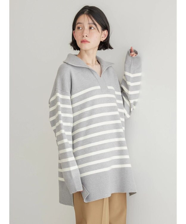 AMERICAN HOLIC バイパチ衿付きニットチュニック Light Gray Mixture