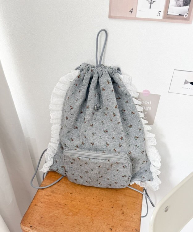 WEGO フラワー総柄ナップサック ライトグレー