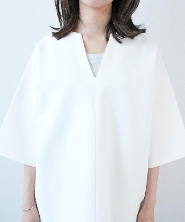 WHITE MAILS PAPER DOUBLE JERSEY KEY NECK T-シャツ オフホワイト