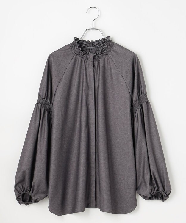#Newans 【洗濯機可/しわになりにくい】シャーリングネック ボリュームスリーブブラウス チャコール