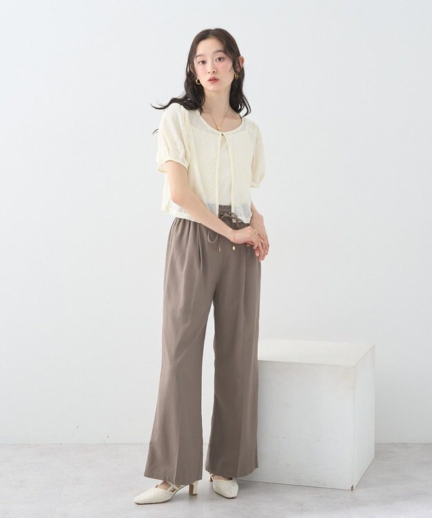 earth music&ecology フラワーコード刺繍カーディガン Ivory