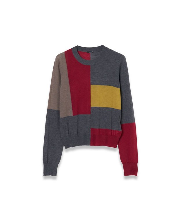 JOSEPH 【洗える】キャッシュエアーオーバーレイ　ラウンドネックニット Smoke combo