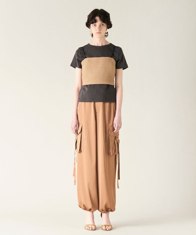 GRACE CONTINENTAL ニットライクレースビスチェ キャメル