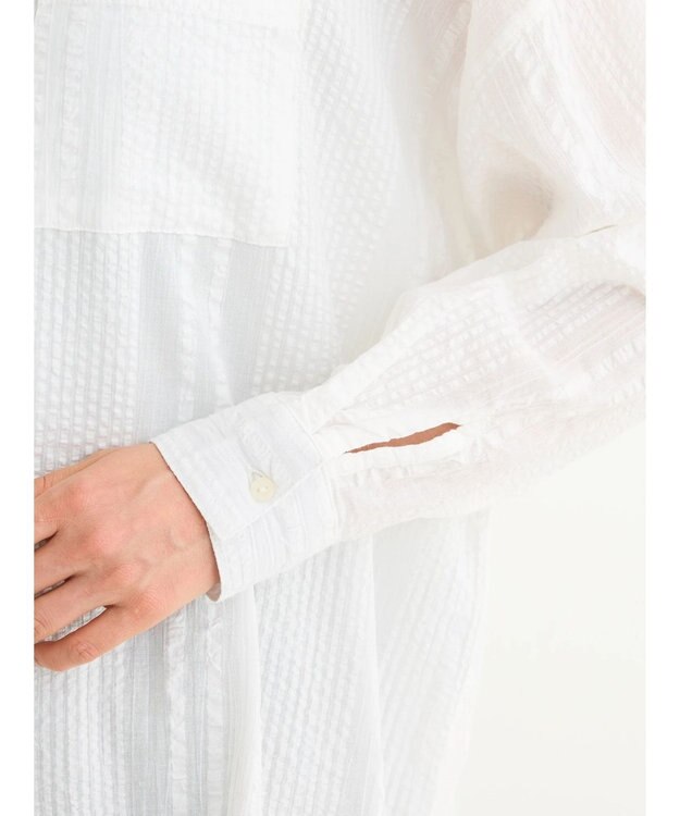 Green Parks インド綿 シアサッカーシャツ Off White