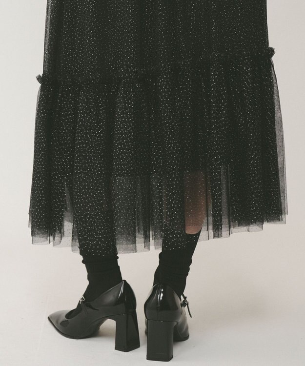 GRACE CONTINENTAL ラメチュールギャザースカート ブラック