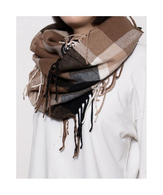 UNBILLION カシュネ cache nez / チェックサイドフリンジスヌード ブラウン