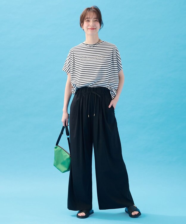 ANY 【新色追加/ウエストゴム】清涼リラックスハイウエストパンツ ブラック