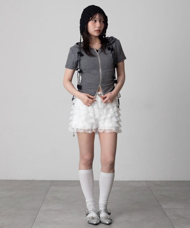 WEGO 半袖ドロストWジップパーカー 柄1