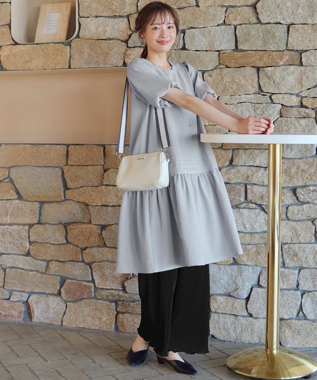 Tiaclasse L 【洗える】リップルピンタックワンピチュニック ライトグレー