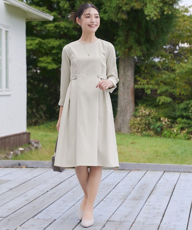Tiaclasse L 【洗える】ウール調Aラインワンピース グレージュ