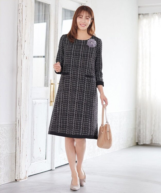 Tiaclasse ツイードAラインワンピース ブラック