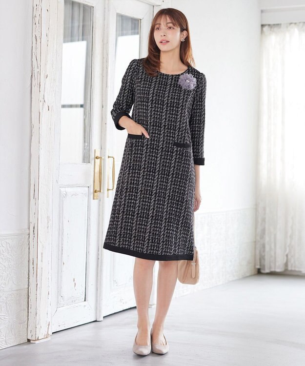 Tiaclasse ツイードAラインワンピース ブラック