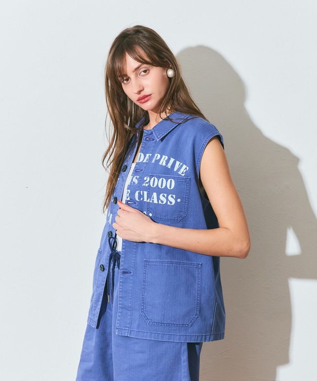 GRACE CONTINENTAL ヘリンボーンツイルジレ ネイビー