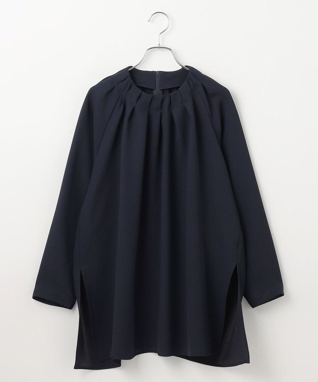 #Newans 【洗濯機可能】タックネックブラウス ネイビー