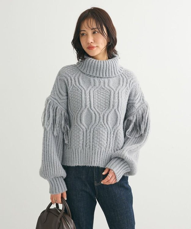 Green Parks ・ｓｗｉｎｇ　ｂｙ　フリンジタートルニット Gray