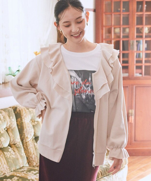 earth music&ecology 【裏毛】フリルカラーＺｉｐウラケブルゾン Ecru