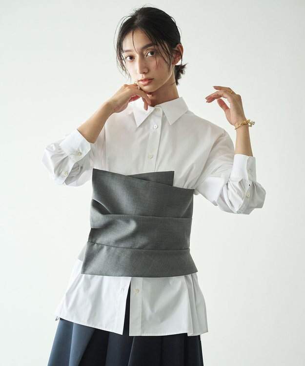 #Newans ビスチェレイヤーシャツ ホワイト×ライトグレー